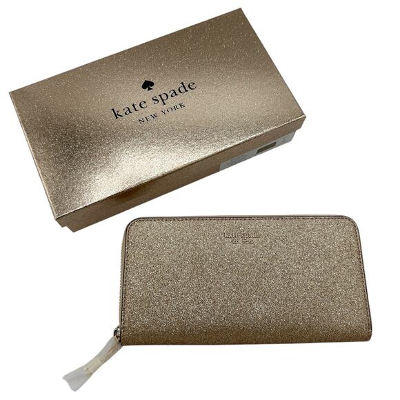 NIB Kate Spade Glimmer Boxed Contintental Wallet in Gold - Picture 1 of 9